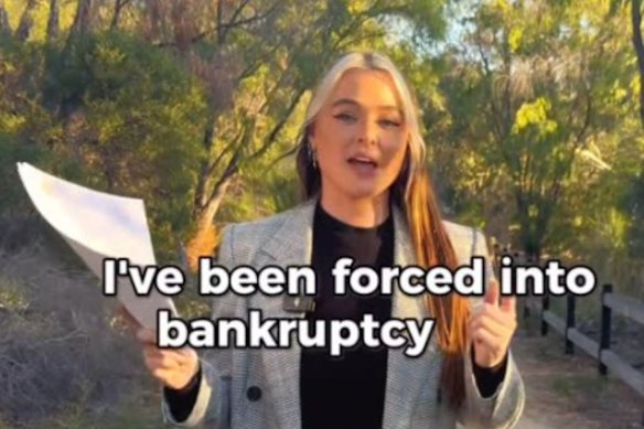 Tash Peterson has declared bankruptcy on Instagram.