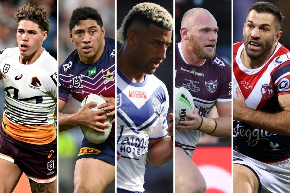 Reece Walsh, Jason Taumalolo, Viliame Kikau, Matt Lodge and James Tedesco.