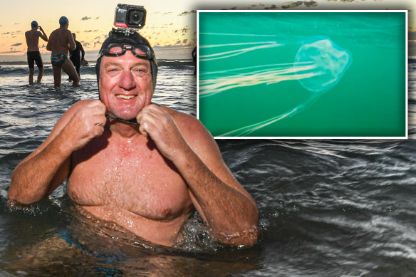 Scott Belcher, who filmed a strange jellyfish off Cronulla last week (inset), at Cronulla on Friday. 