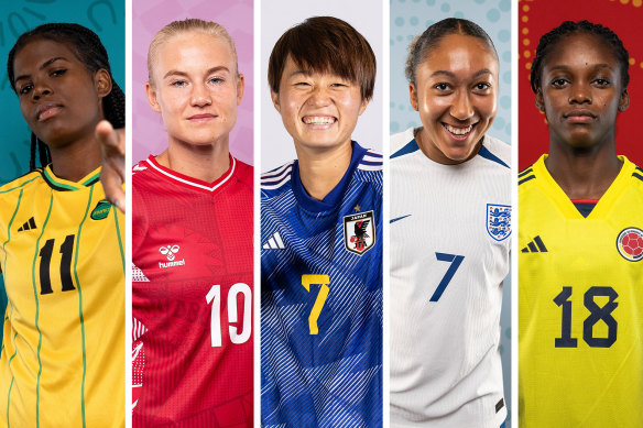 Khadija Shaw, Pernille Harder, Hinata Miyazawa, Lauren James and Linda Caicedo.