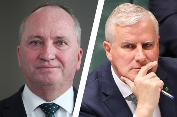 Nationals leader Barnaby Joyce and his predecessor Michael McCormack. 