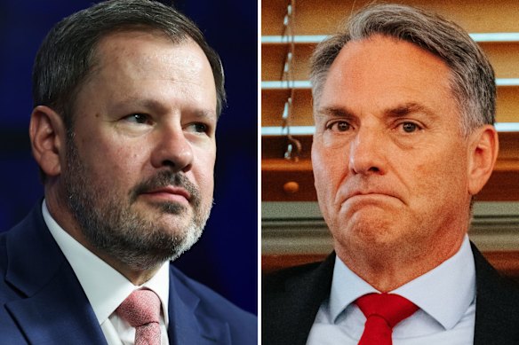Ed Husic (left) was elbowed aside, apparently at the behest of Richard Marles (right), whom Husic promptly labelled a “factional assassin”.