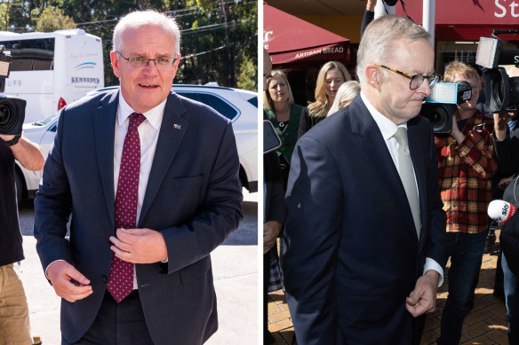 Prime Minister Scott Morrison and Opposition Leader Anthony Albanese on the campign trail.