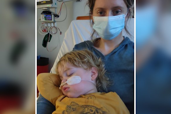 Perth mother Yvonne Ardley in hospital with her son. 