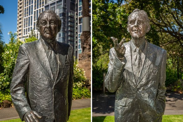 The statues of former Victorian premiers Sir Rupert Hamer and John Cain jr.