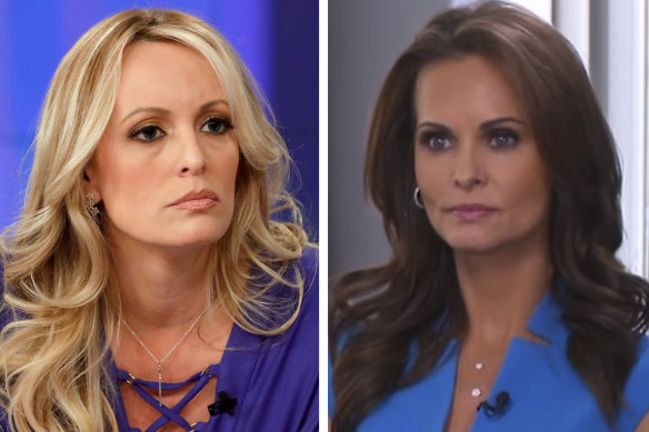 Stormy Daniels (left) and Karen McDougal have each said they had sex with Donald Trump before he was president, and Michael Cohen, a former Trump lawyer, alleges that both were paid off.