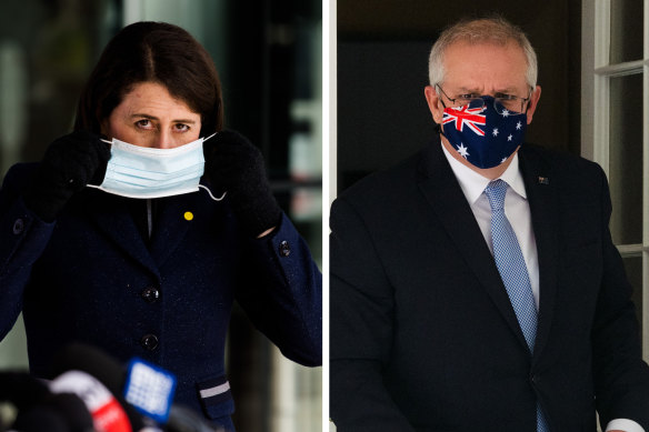 Gladys Berejiklian and Scott Morrison, both in Sydney on Friday.