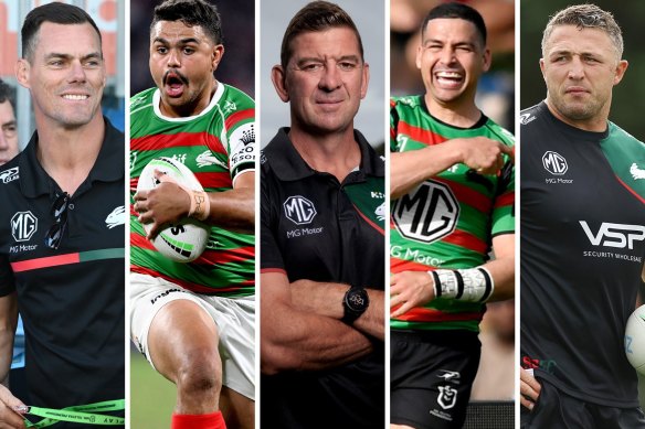 From left: John Morris, Latrell Mitchell, Jason Demetriou, Cody Walker and Sam Burgess.  