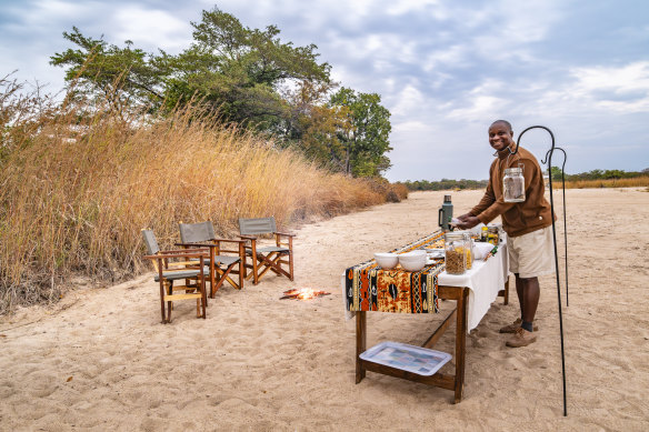 Setting up for refreshments at Nkonzi Camp.