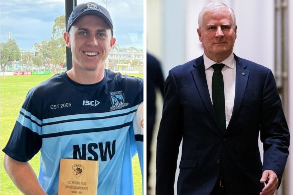 Nicholas McCormack, left, the son of former deputy prime minister Michael McCormack, right, has been charged with multiple counts of assault.