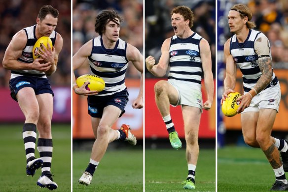 Geelong stars (from left) Patrick Dangerfield, Gryan Miers, Gary Rohan and Tom Stewart.