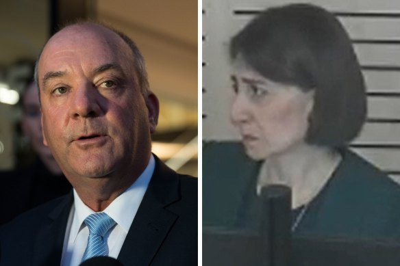 Former MP Daryl Maguire, left, and NSW Premier Gladys Berejiklian at the Independent Commission Against Corruption on Monday.