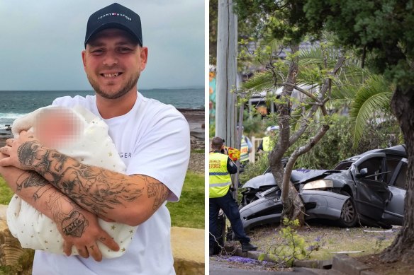 Nicholas Thew, left, and the scene of the Ashcroft crash that led to the death of two children.