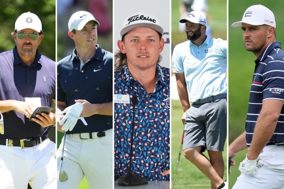 Phil Mickelson, Rory McIlroy, Cameron Smith, Jon Rahm and Bryson DeChambeau.