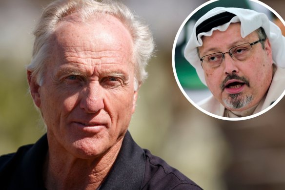 Greg Norman and (inset) Jamal Khashoggi.