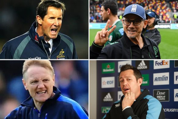 Among the men on the Reds coaching wishlist are (clockwise from top left): Robbie Deans, Les Kiss, Matt Taylor and Joe Schmidt.
