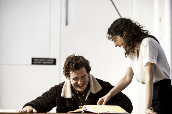 Brandon McClelland and director Carissa Licciardello in rehearsals for Scenes from the Climate Era.