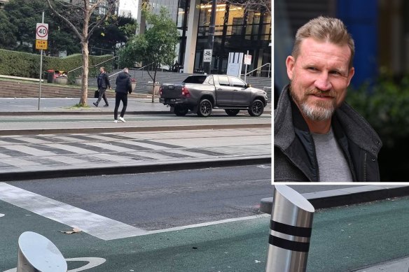 Nathan Buckley (inset) avoided a parking fine despite parking where he shouldn’t have near Southern Cross Station.