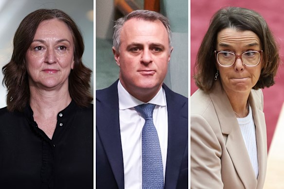 Ready to walk away: Liberal moderates Maria Kovacic, Tim Wilson and Anne Ruston.