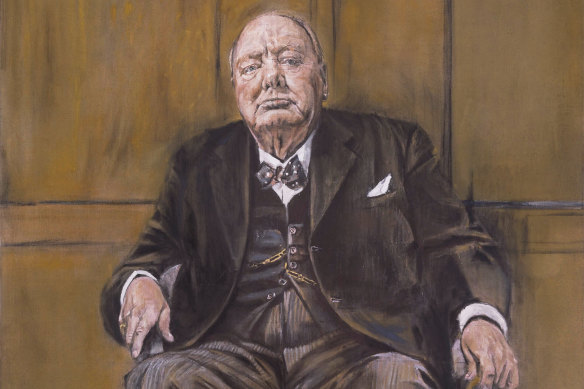 Detail of Graham Sutherland's portrait of Winston Churchill, which was destroyed on the orders of Churchill's wife. 