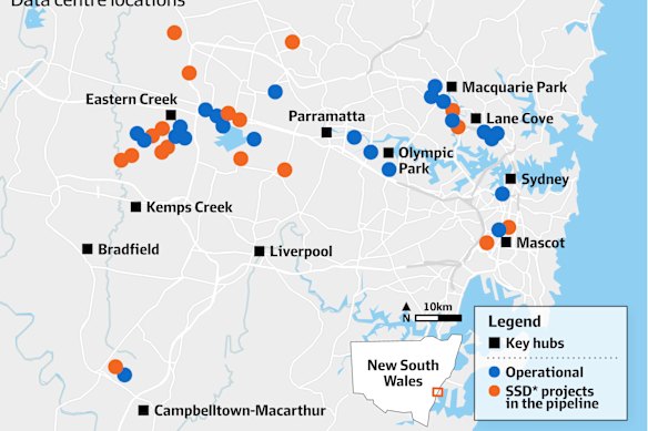Data centre locations in Sydney.