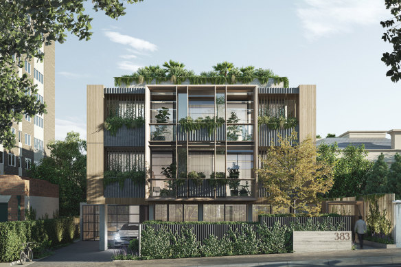 An artist’s impression of Fender Katsilidis’ plans for 383 Toorak Road, South Yarra.
