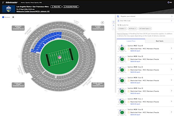 MCC members were being asked to shell out more than $600 for restricted-view seats on level one as part of the pre-sale for the NFL game at the MCG this September.