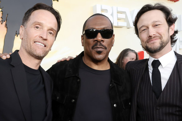 Mark Molloy, Eddie Murphy and Joseph Gordon-Levitt attend the Beverly Hills Cop: Axel F world premiere in Beverley Hills.