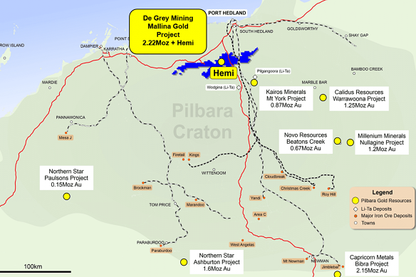 De Grey Mining’s Mallina project is located in the Pilbara south of Port Hedland.