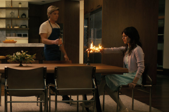 Sophie Thatcher and Lukas Gage in Companion. 