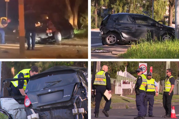 Police rushed to the intersection of Towradgi Road and Memorial Drive, finding a black Holden Barina that had slammed into a traffic control light early on Tuesday morning.
