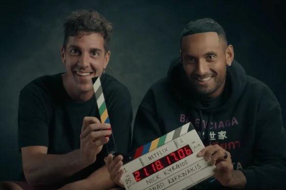 Thanasi Kokkinakis (left) and Nick Kyrgios in the new series ‘Break Point’ 