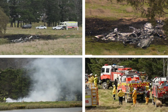 Scenes from the crash, in which one man and three children were killed near Canberra.