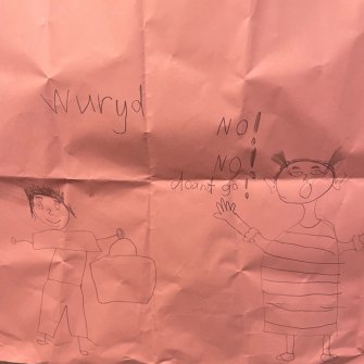 After spending more than two days and nights caring for stranded flood victims at Coraki, Dr Cam Hollows returned home to this card from his six-year-old daughter. 