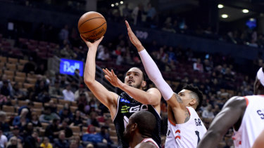 Melbourne United's Chris Goulding in action against the Toronto Raptors last year. 