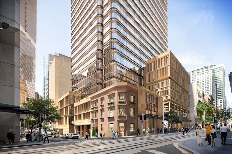 An artist’s impression of development above the Sydney Metro West Hunter Street station.
