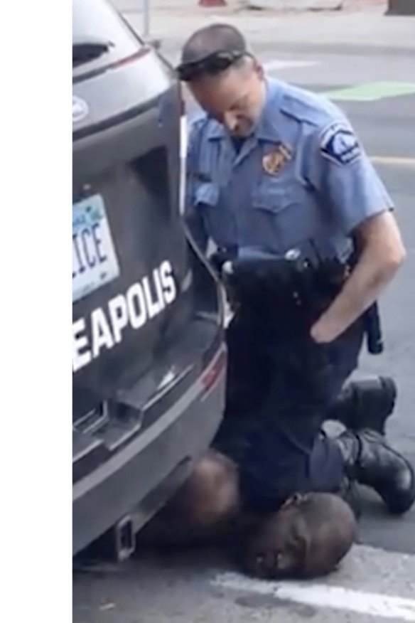  In this frame from video provided by Darnella Frazier, then Minneapolis police officer Derek Chauvin kneels on the neck of George Floyd.