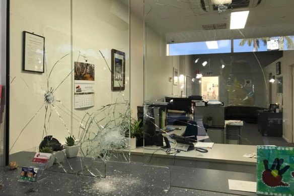 The rocks smashed the safety glass in Mr Katter's office. 
