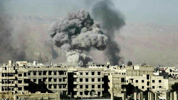 Syrian government air strikes have hit Eastern Ghouta, near Damascus, Syria. 