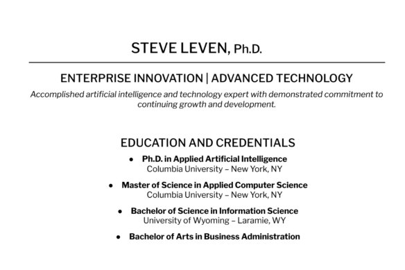A portion of Steven Leven’s CV showing his educational qualifications.