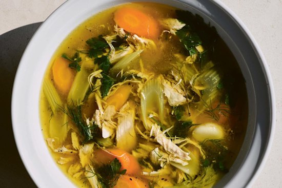Chicken broth from Food You Want to Eat by Thomas Straker.