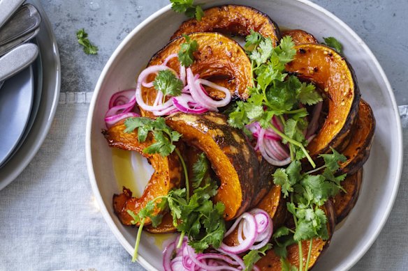Alison Roman's spicy roasted pumpkin with pickled onion.