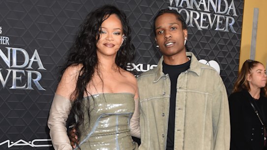 Rihanna and A$AP Rocky on the
red carpet in 2022.
