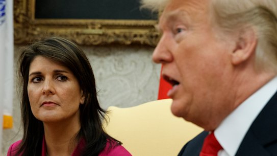 Then US ambassador to the UN Nikki Haley with Donald Trump in the White House in 2018.
