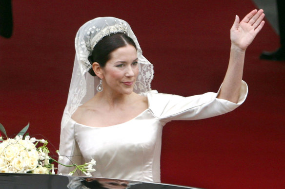 Mary Donaldson arrives for her wedding to Denmark’s Crown Prince Frederik at Our Lady’s Church in Copenhagen on May 14, 2004.
