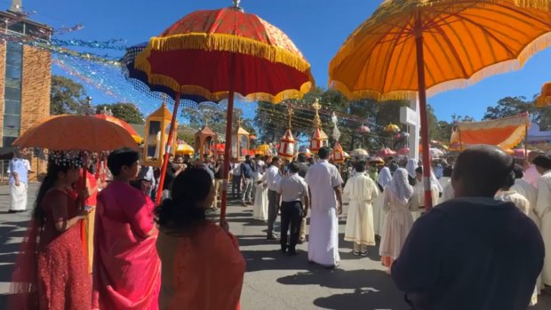 Hundreds of worshippers from the St Alphonsa Syro-Malabar Church celebrate a feast day in late July.