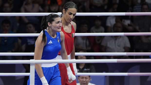 Italy’s Angela Carini (left) was beaten by Algeria’s Imane Khelif.