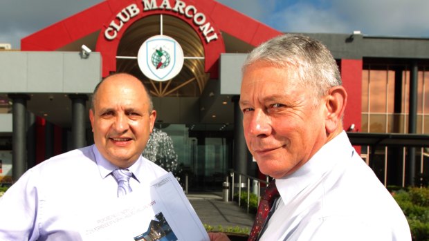 Former Marconi CEO Tony Zappia (left) with club president Vince Foti. 