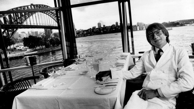 Bilson admires the view from Bilson's Restaurant at Circular Quay in 1989. 