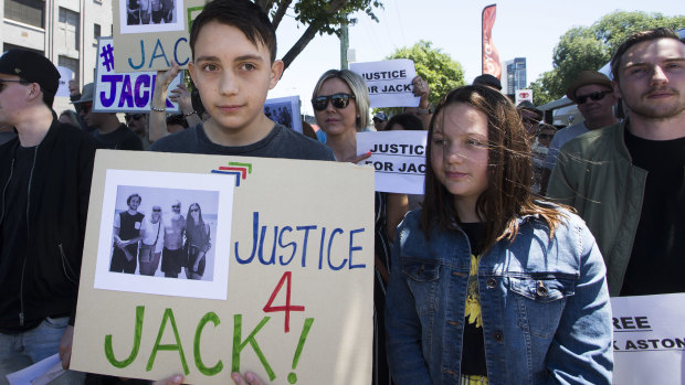 About 50 people rallied in South Melbourne in support of jailed bus driver Jack Aston.